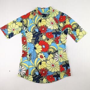 REI Floral Blue Yellow Red Rashguard - Girls 10-12